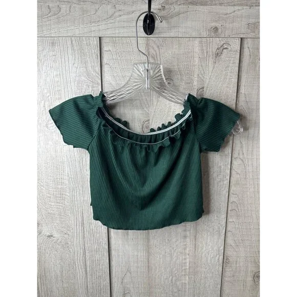 Girls 2-Piece Green Off-Shoulder Top & Floral Shorts Set Size 11-12Y Summer - Picture 2 of 10